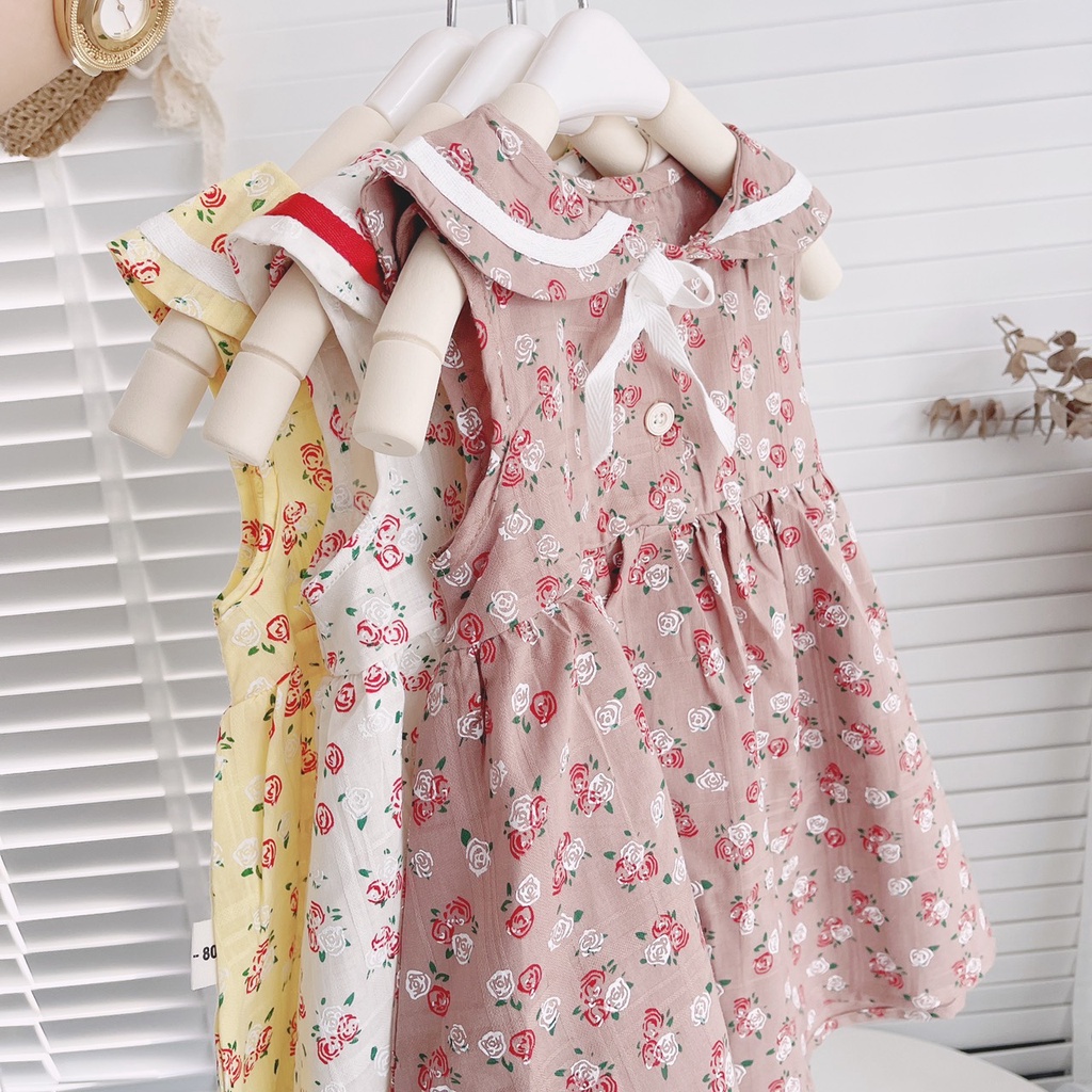 Váy cổ sen hoa nhí nơ cổ bé gái sz 10-25kg