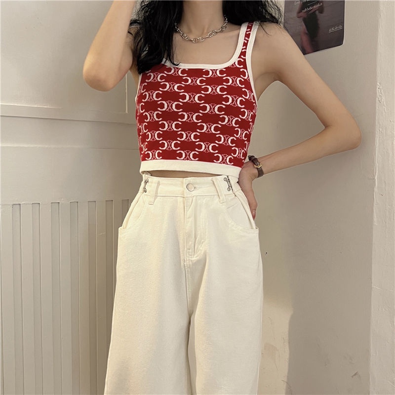 Áo Dệt Kim Hai Dây Dáng Ngắn Phong Cách Thời Trang Hàn Quốc