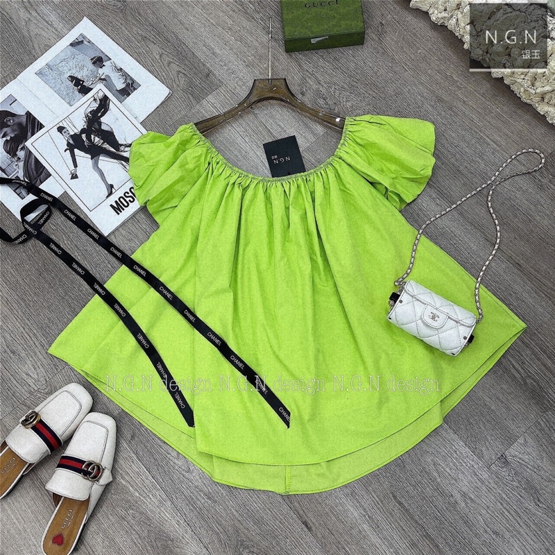Áo thô trễ vai xanh neon