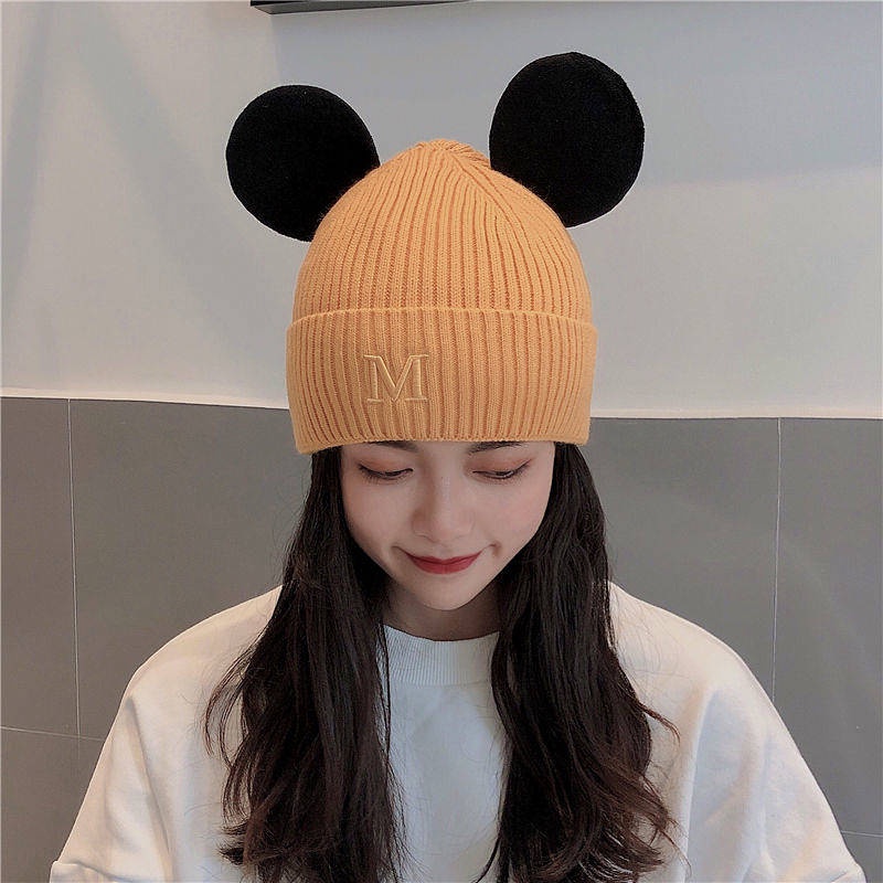 Mũ len thêu hình chuột Mickey thời trang thu đông Hàn Quốc dễ thương cho nữ 2021