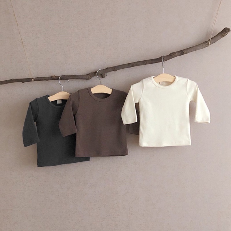 Áo cotton dài tay màu trơn Hàn Quốc chính hãng BBAMMA cho bé