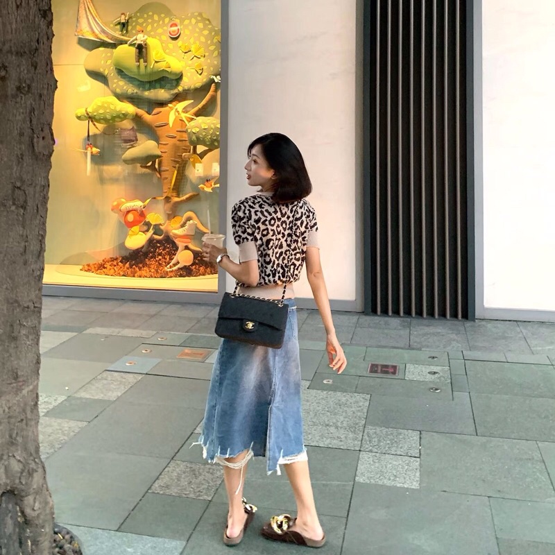 áo len dệt kim hoạ tiết da beo bo đai