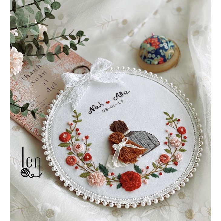 DIY bộ KIT thêu tay kỉ niệm TÌNH YÊU tự làm quà tặng valentine handmade decor trang trí bàn tiệc Lenmade embroidery cưới