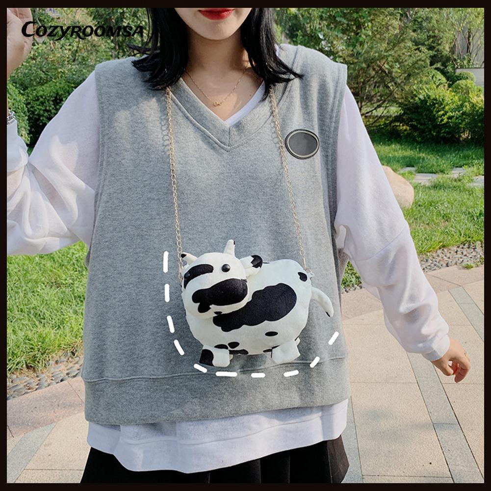 Túi Đeo Chéo Họa Tiết Bò Sữa Nhồi Bông Xinh Xắn Dành Cho Nữ