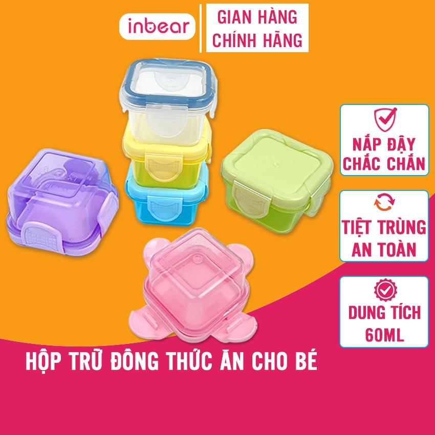 Hộp Trữ Đồ Ăn Dặm Cho Bé Inbear 60ml, Trữ Đông, Đựng Thức Ăn Có Nắp Đậy Chắc Chắn