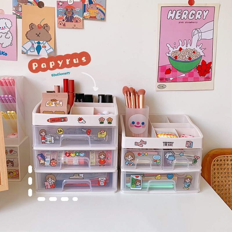 Tủ nhựa mini đựng đồ dùng học tập, văn phòng phẩm để bàn có ngăn kéo tặng kèm STICKER