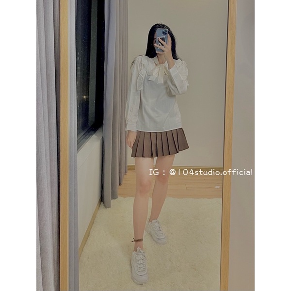 Áo sơ mi nữ dài tay (A001) dáng babydoll bèo ngực thắt nơ thời trang Hàn Quốc