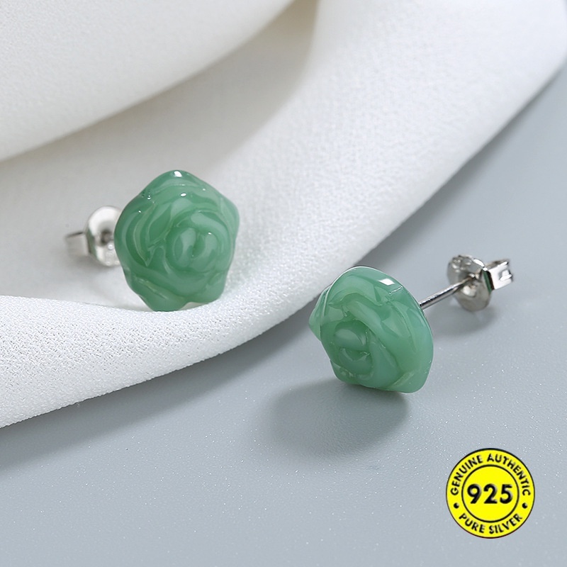 Bông Tai Mạ Bạc 925 Đính Ngọc Bích Nhân Tạo Cho Nữ