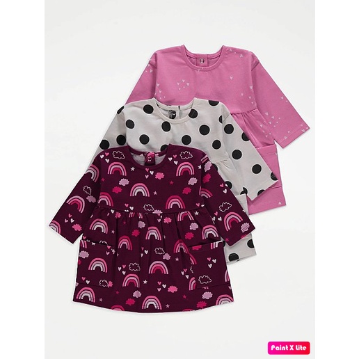 Set 3 váy thun dài bé gái, màu hồng - trắng - hồng tím, hàng Geor.ge UK săn SALE