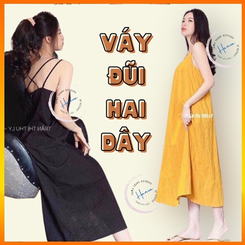 Váy Hai Dây Nữ Dài Dáng Suông Dây Áo Đan Lưng Chất Đũi Mát Mẻ Điệu Đà Sang Chảnh