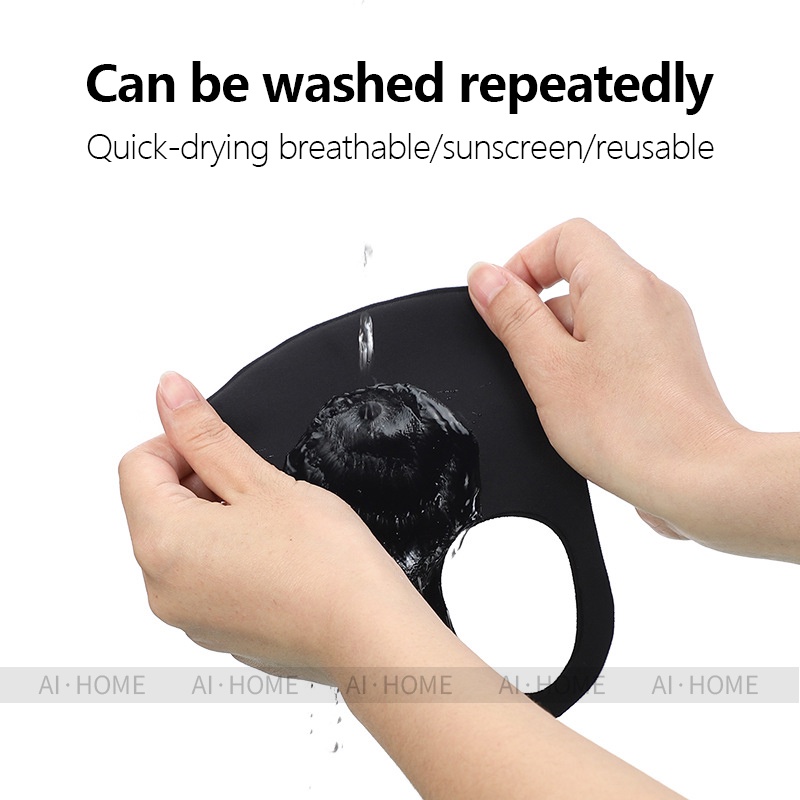 Khẩu trang chống bụi bằng cotton lụa lạnh dệt kim màu đen 3D thoáng khí có thể giặt tái sử dụng và nhiều màu sắc