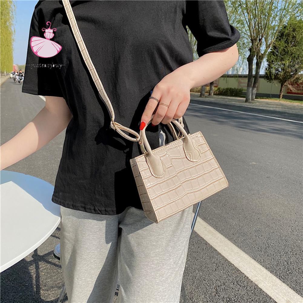 COD❤Retro Women Alligator Pattern Pure Color PU Shoulder Bag Top-handle Handbag