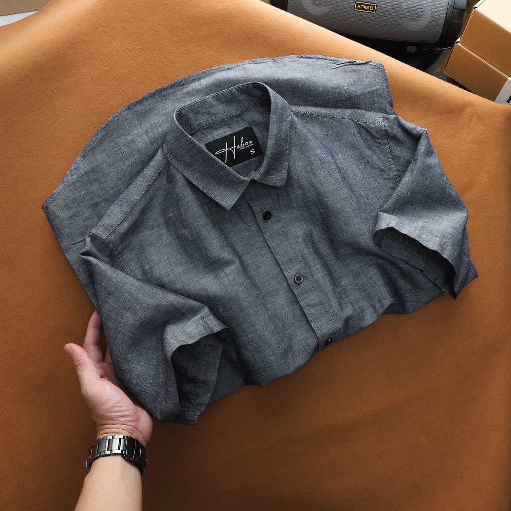Sơ mi nam ngắn tay HEBOZ cao cấp, form slimfit, vải linen thoáng mát hạn chế nhăn 3 màu - 00001088