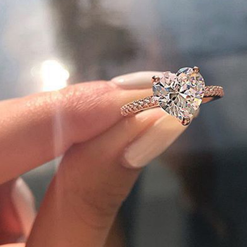 Nhẫn mạ bạc đính đá hình trái tim xinh xắn