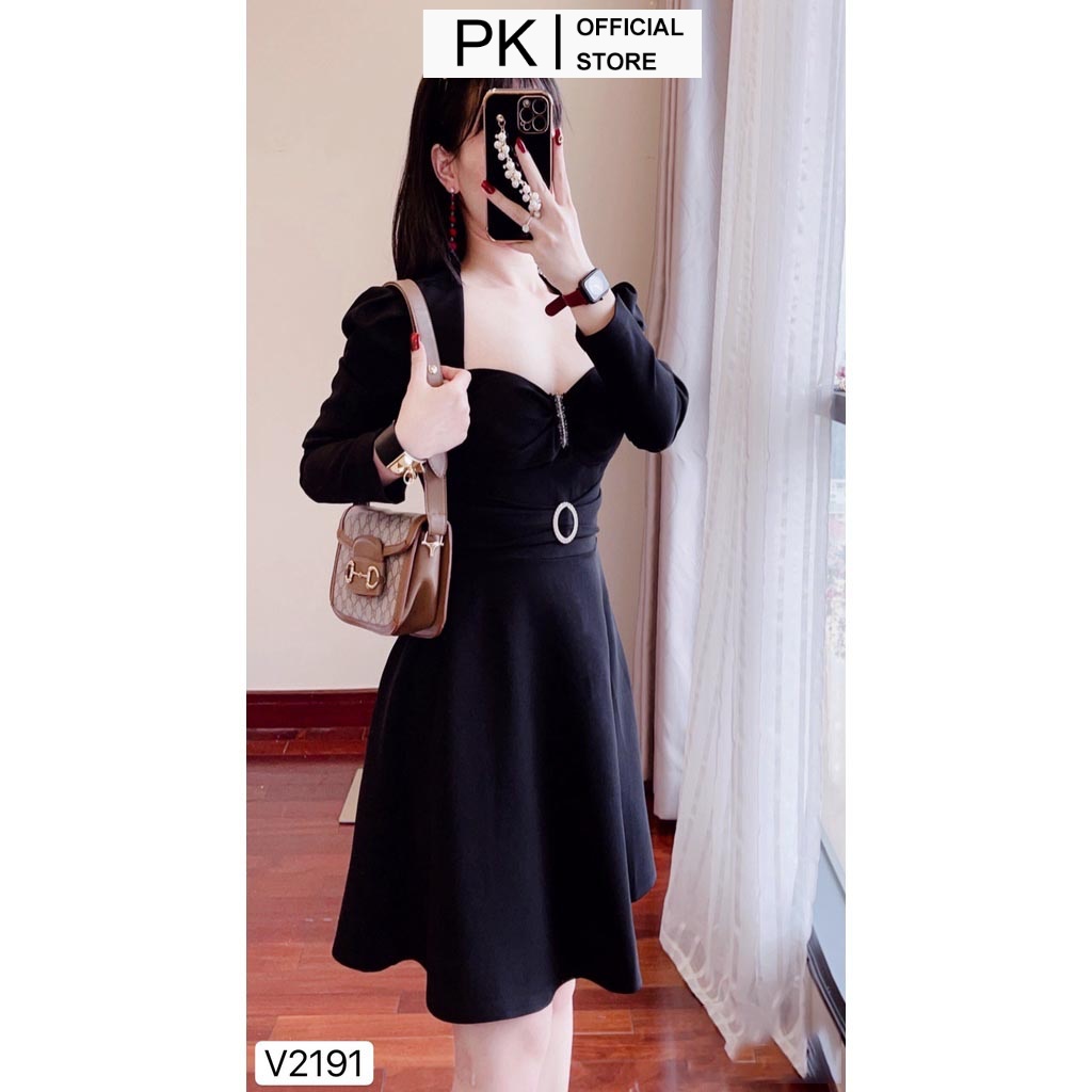 Váy Xoè Đen Cúp Ngực Đính Đá V2191, Đầm Xoè Cổ Thang Cao Cấp - PK Official