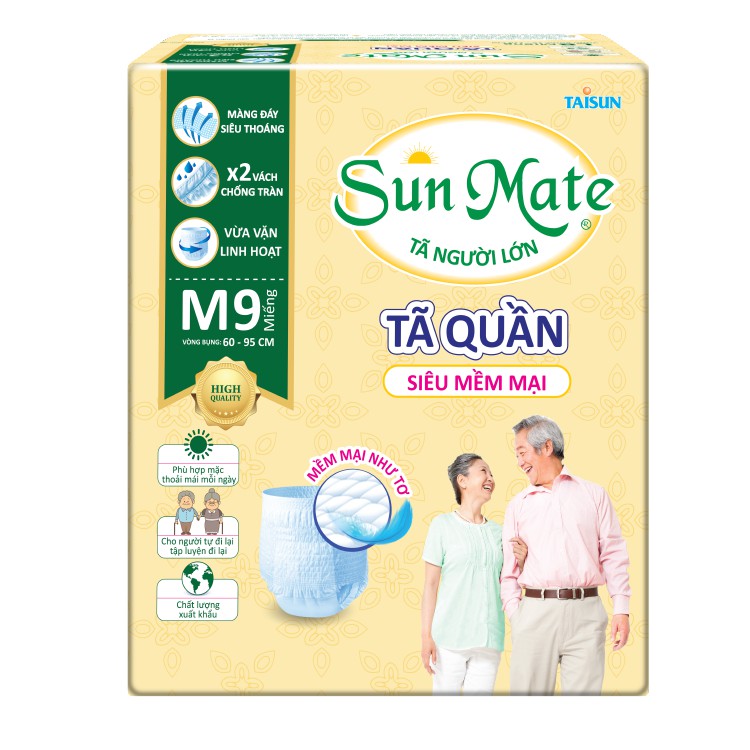 Tã quần người lớn siêu mềm mại SunMate size M9 (9 miếng/gói)