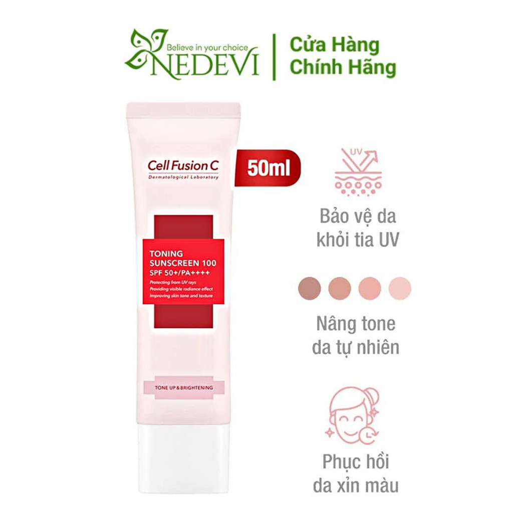 Kem Chống Nắng Nâng Tone Da Cell Fusion C Toning Sunscreen 100 SPF50+/PA++++ NEDEVI Chính Hãng