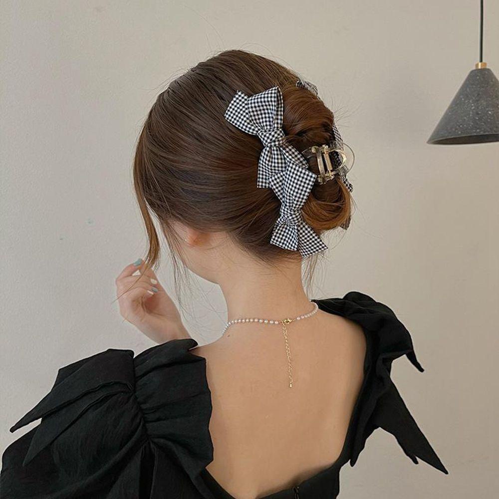 Kẹp Tóc Nơ Họa Tiết Kẻ Sọc Phong Cách Vintage Thời Trang Thu Đông