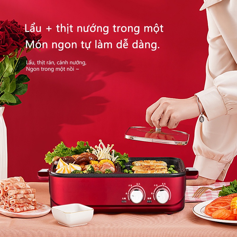 YB30 Thịt nướng đa chức năng, một nồi, điều khiển nhiệt độ kép độc lập, lẩu điện mới, lẩu điện không tráng  shopbenbo