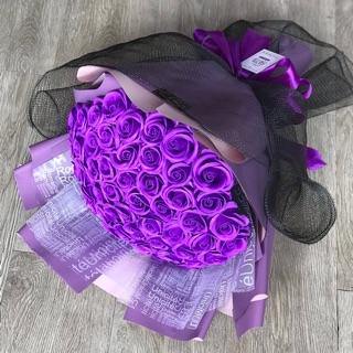 Hoa Hồng sáp thơm 50 bông 4 lớp tím đậm, mix 2 tone màu giấy