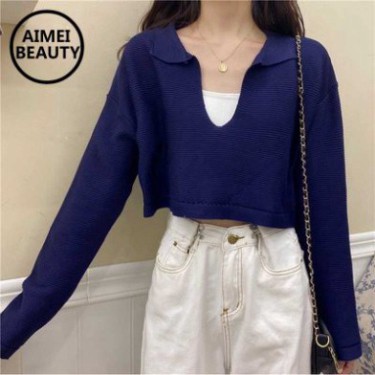 ☘Áo croptop dệt kim tay dài cổ chữ V thời trang phong cách Hàn Quốc☘ -Hàng Quảng Châu ☘☘Vải Đẹp☘☘