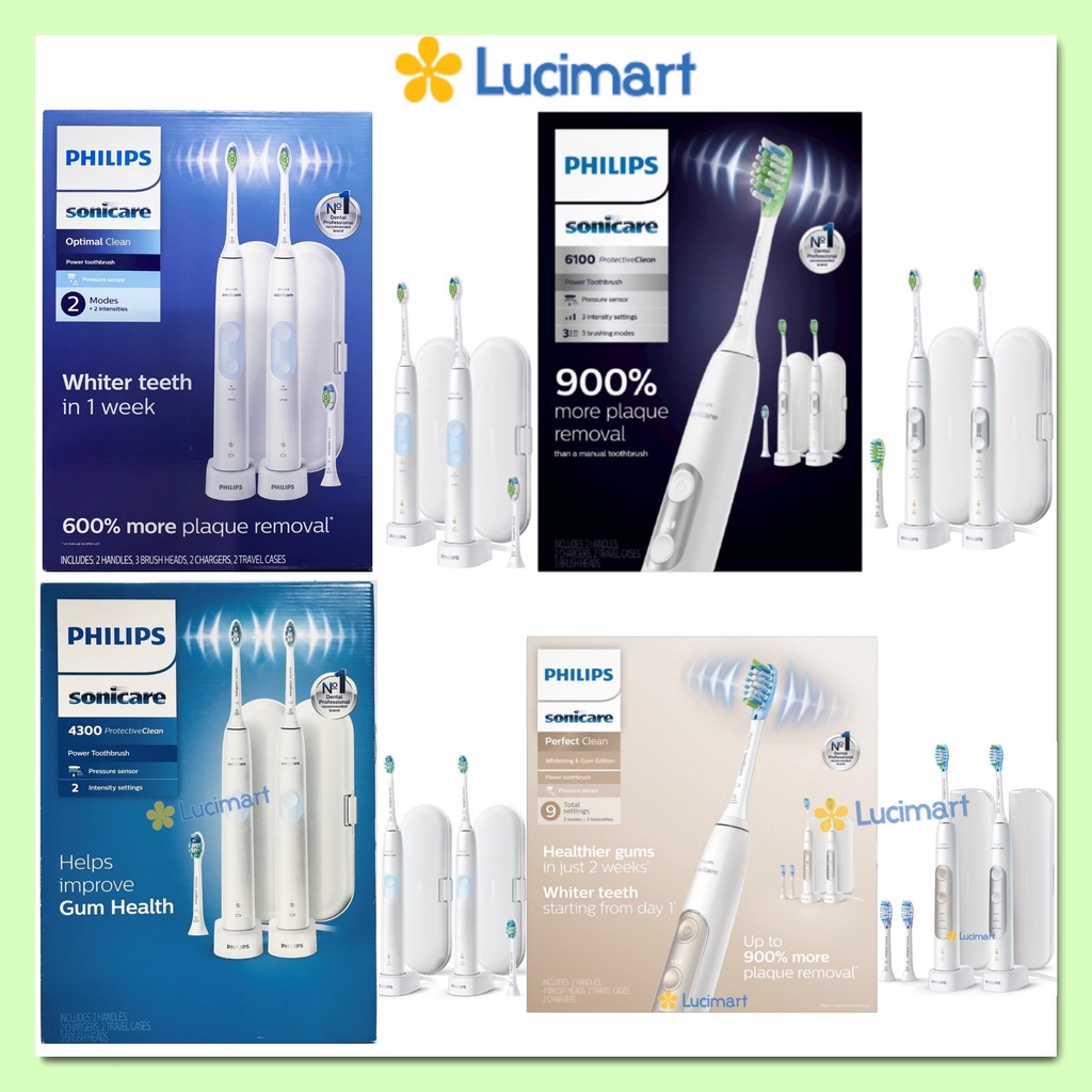 Bàn chải điện Philips Sonicare Optimal, 4300, 6100, 6300, PerfectClean