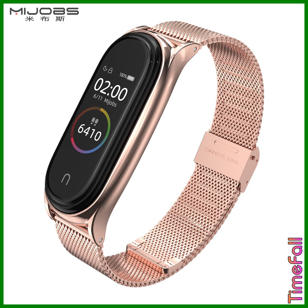 Dây đeo kim loại mắt lưới PLUS miband 4, miband 3 chính hãng MIJOBS, dây đeo kim loại thay thế mi band 4, mi band 3 PLUS