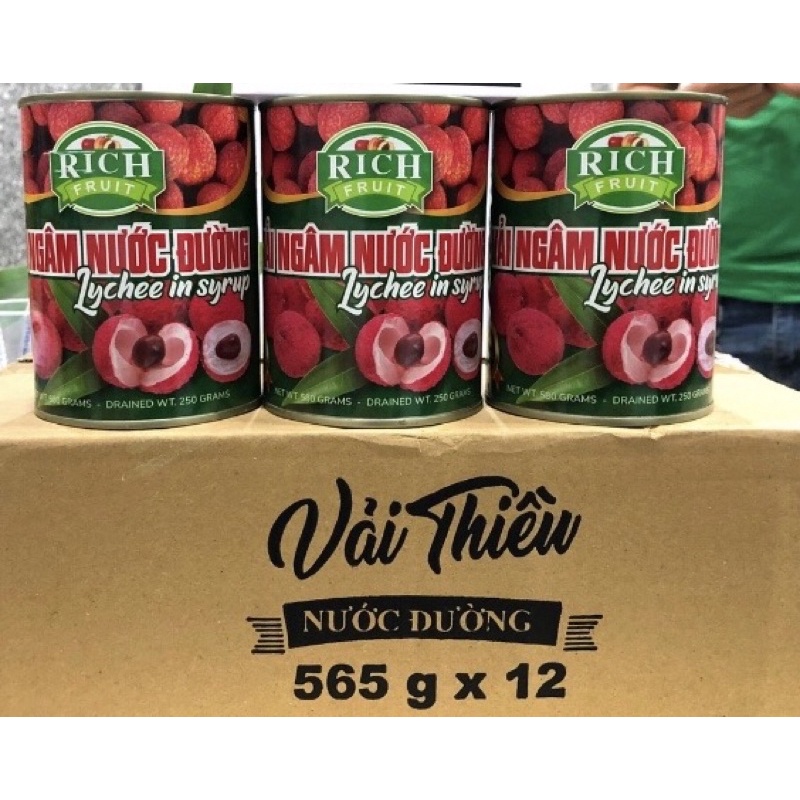 Vải ngâm đường Rich 565gram - Trái to, đều