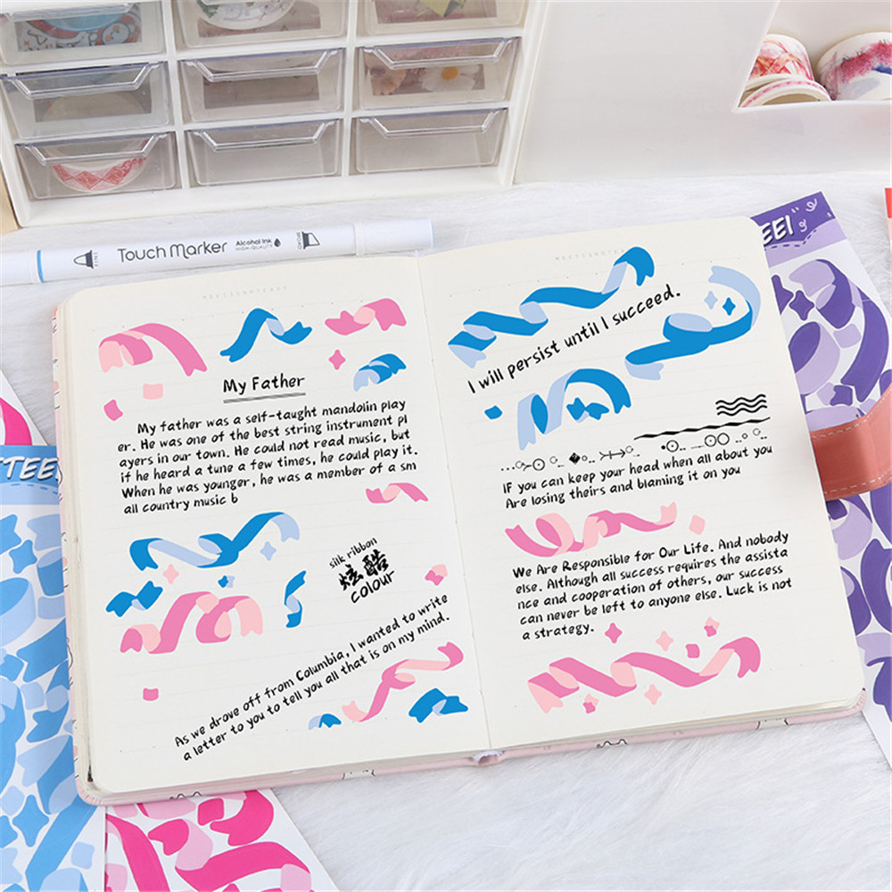 Sticker họa tiết ruy băng dài dùng để trang trí hình/điện thoại DIY