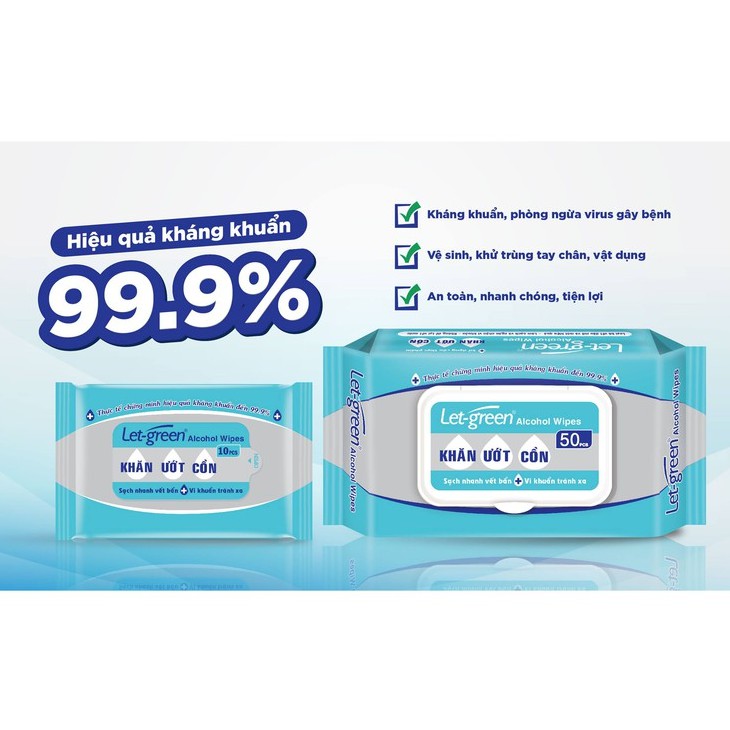 KHĂN GIẤY ƯỚT CỒN LET GREEN (50 MIẾNG/GÓI)