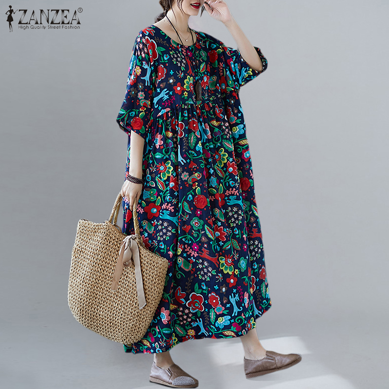 Đầm ZANZEA Ngắn Tay Cổ Tròn Dáng Dài Thời Trang Hàn Quốc Cho Nữ | BigBuy360 - bigbuy360.vn