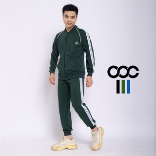 Set thể thao nam nữ màu xanh lá, bộ quần áo nam nữ thu đông màu xanh lá vải poly cao cấp