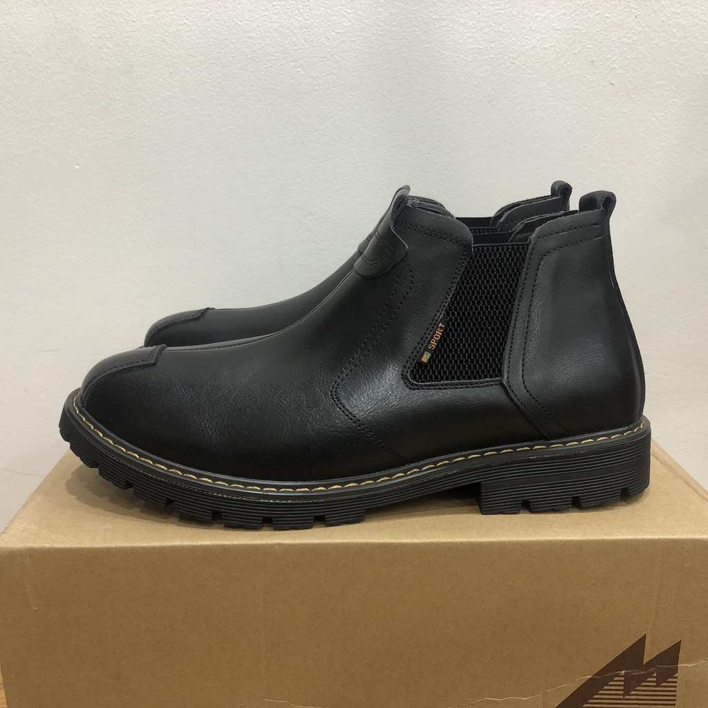 GIày da nam đế cao không dây, giày da bò thật cổ lửng dòng chelsea boot tăng chiều cao | BigBuy360 - bigbuy360.vn