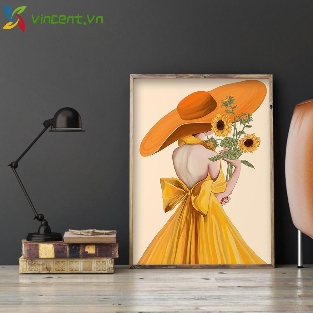 Tranh Thêu Chữ Thập Thủ Công 11CT Hình Cô Gái Và Hoa Hướng Dương Nghệ Thuật