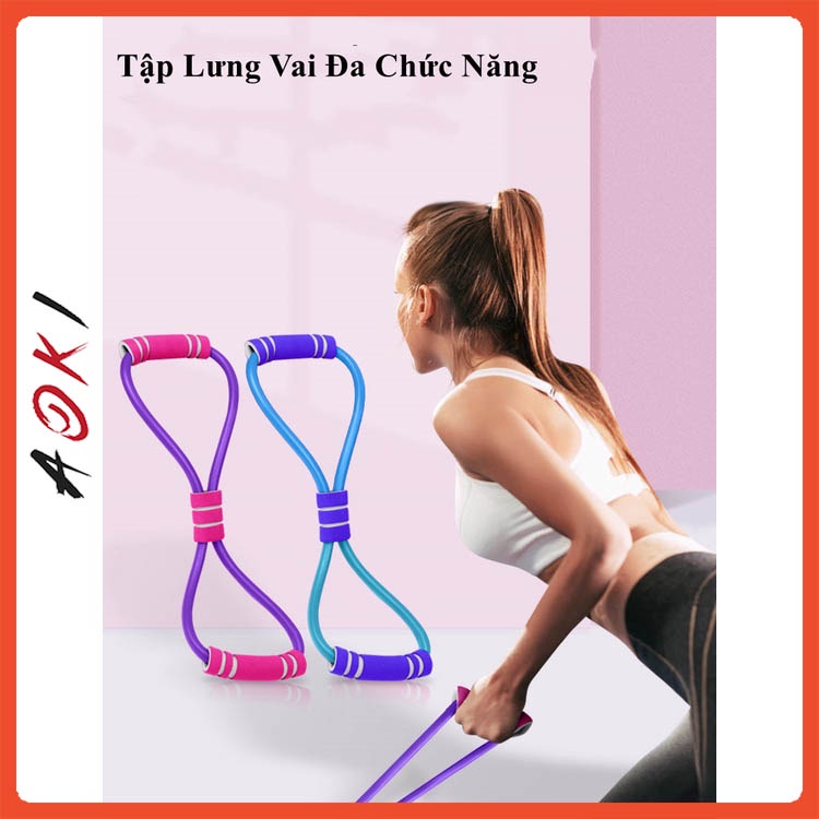 Dây kéo đàn hồi tập thể lực, gym tập tay, lưng đa năng vòng số 8 cho tay thon gon