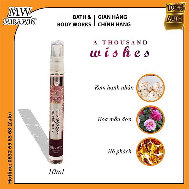 Xịt thơm dưỡng thể toàn thân A Thousand Wishes Bath and Body Works hương thơm ngọt ngào ấm áp của trái tim 10ml 30ml