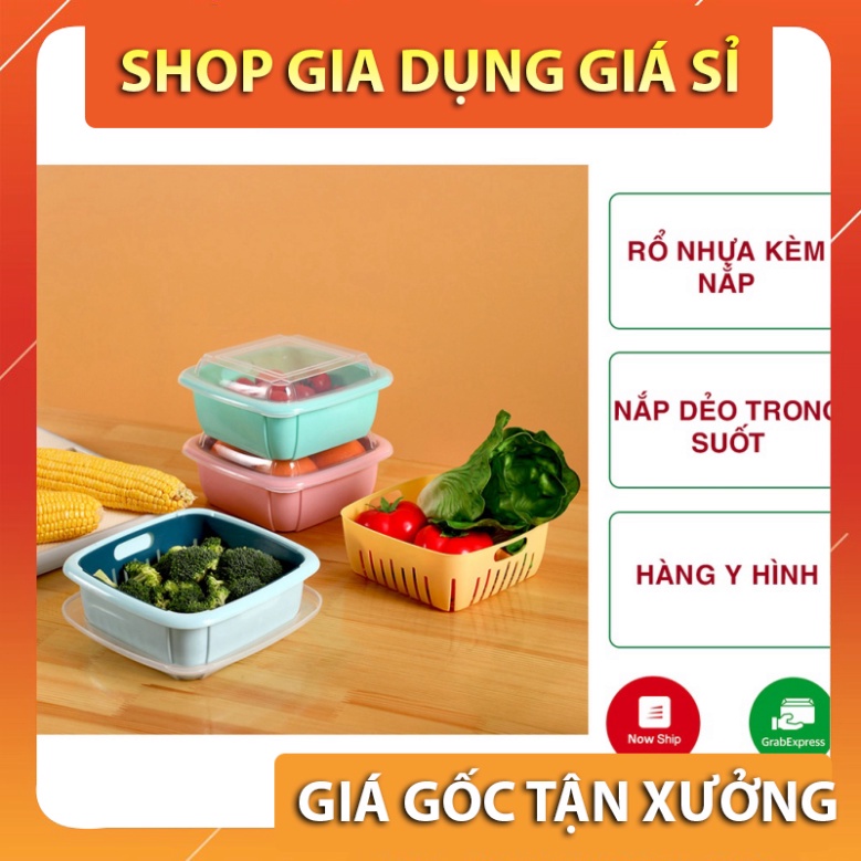 Rổ nhựa kèm chậu đựng rau củ quả có nắp đậy trong suốt bảo quản trong tủ lạnh - Hộp đựng thực phẩm để tủ lạnh