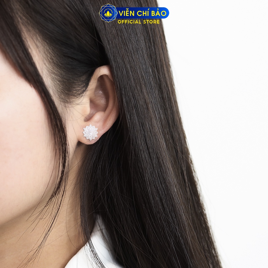 Bông tai bạc nữ Hoa Sen đính đá chất liệu bạc 925 thời trang phụ kiện trang sức Viễn Chí Bảo B400169