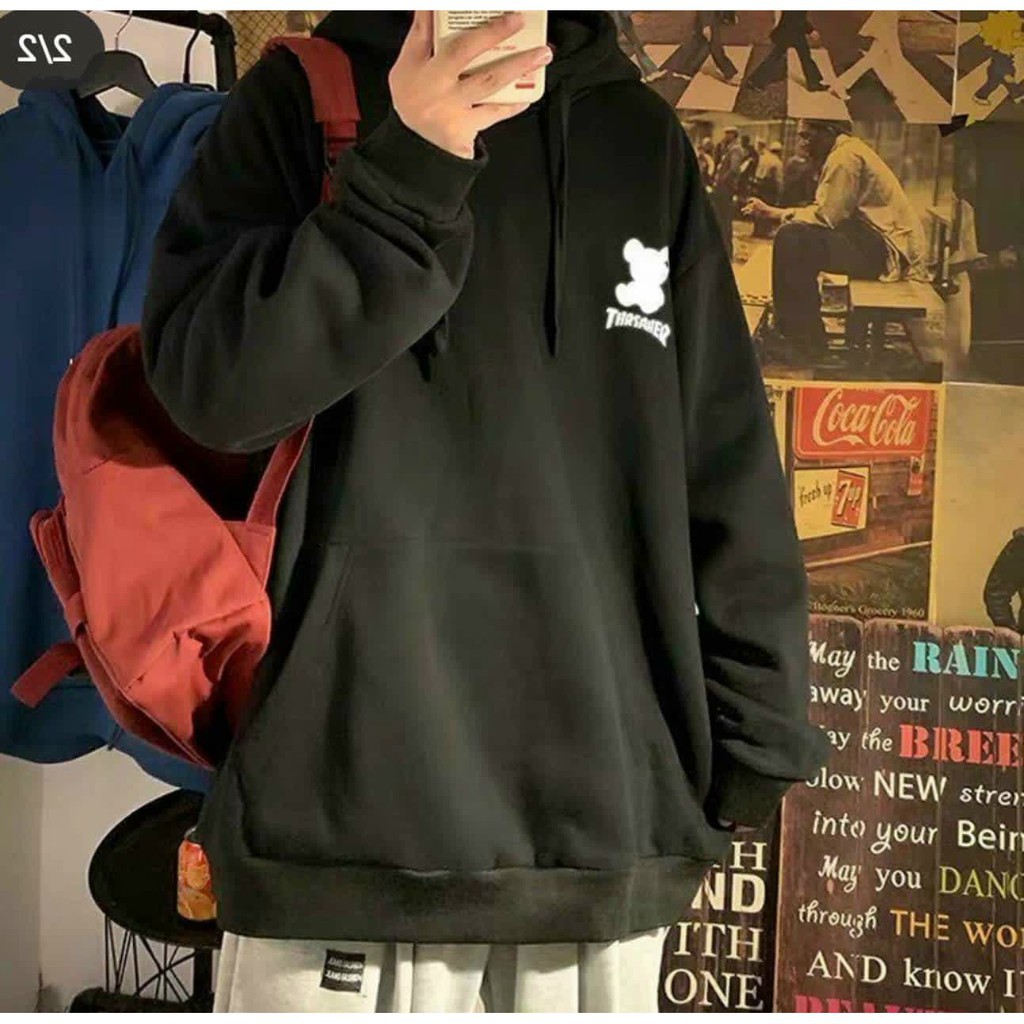 Áo hodie Gấu ThaChất liệu nỉ bôngform thụng nam nữ kiểu dáng unisexcó túi bụng và dây rút mũ