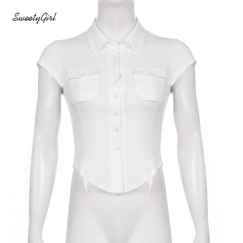 Áo Sơ Mi Tay Ngắn Cổ Chữ V Màu Trắng Trơn Thời Trang 2022 Dành Cho Nữ