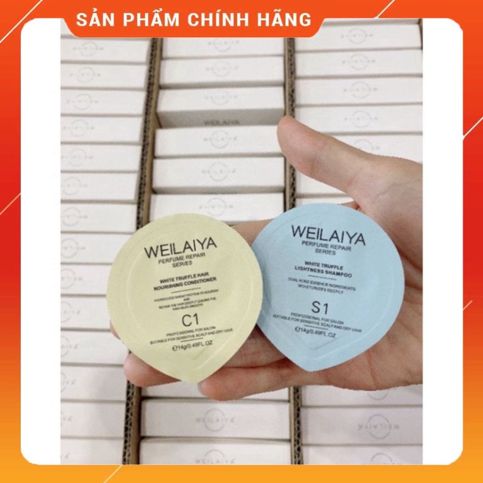 Set Dầu Gội Xả Phục Hồi Tóc Hư Tổn Đa Tầng Nấm Truffle Weilaiya giúp Chăm Sóc Tóc Khô Xơ Gãy Rụng Mini Test