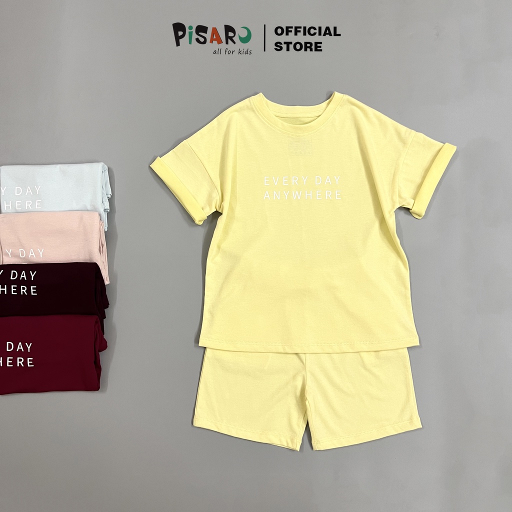 Bộ quần áo thun áo phông tay lỡ form rộng bé trai bé gái nam nữ unisex Pisaro Kids vải 100% cotton size đại thoáng mát