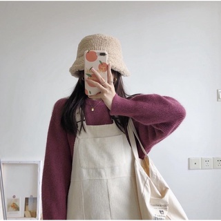 [ĐỒ CÓ SẴN]Set yếm nhung trắng mix áo len đỏ tím
