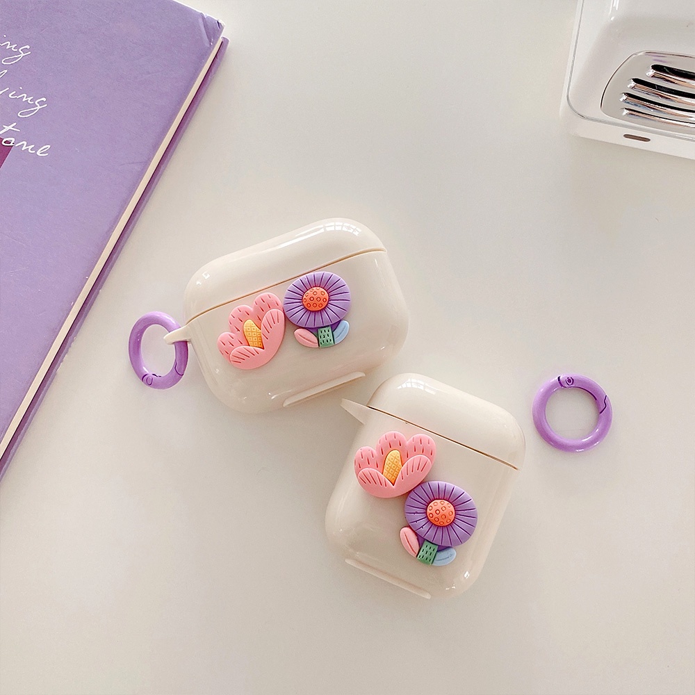 Vỏ Bảo Vệ Hộp Sạc Tai nghe không dây Airpods 1/2/3/pro Hình Hoa Đào 3D