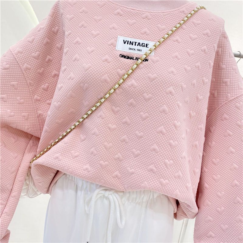 Design Sense Minor Explosions Love Crewneck Thickened Wei Yi Women's Spring and Autumn Korean Loose Long Sleeve Jacket ins Tide