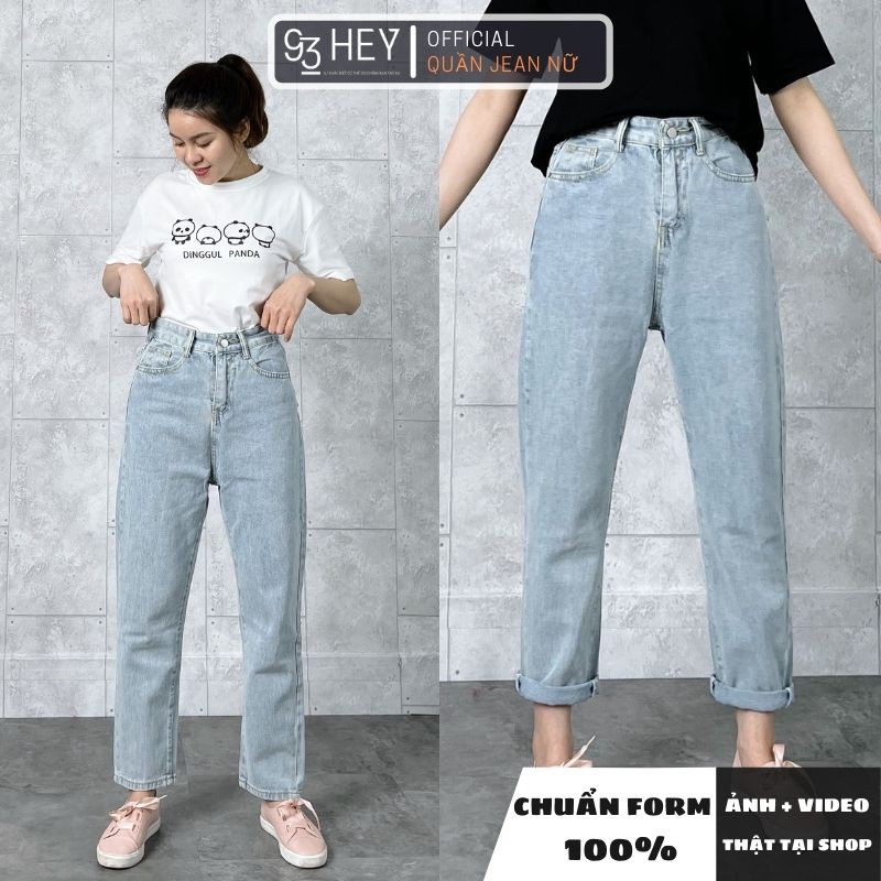 Quần Jean Nữ Dáng Baggy Trơn Cạp Lưng Cao Có Giãn Nhẹ Dày Dặn Quảng Châu 93HEY QJ01 | BigBuy360 - bigbuy360.vn