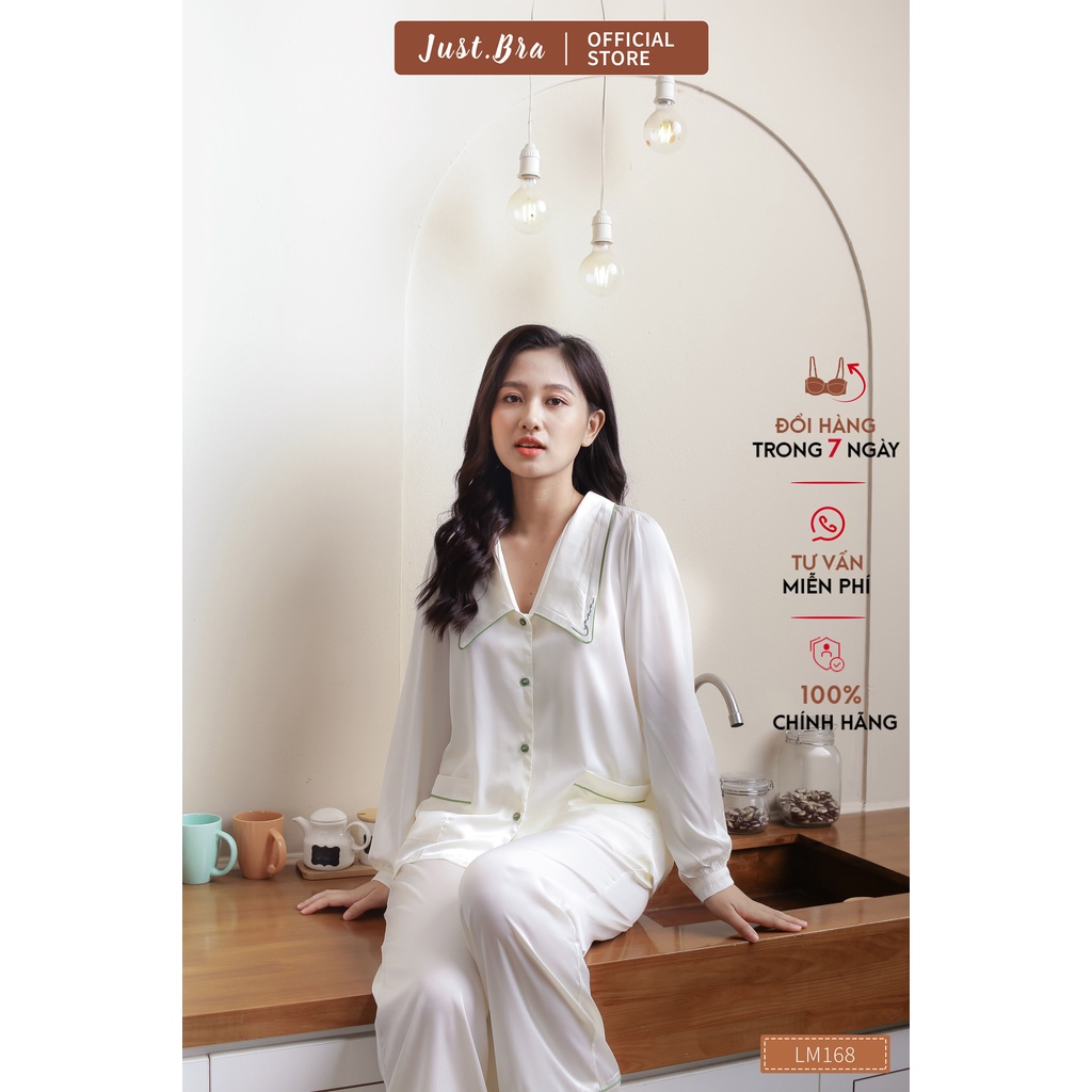 Bộ đồ ngủ Just Bra lụa cao cấp áo dài quần dài thiết kế thanh lịch LM168