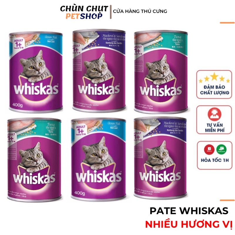 Pate mèo lon Whiskas 400g thức ăn dinh dưỡng cho Mèo - Nhiều hương vị