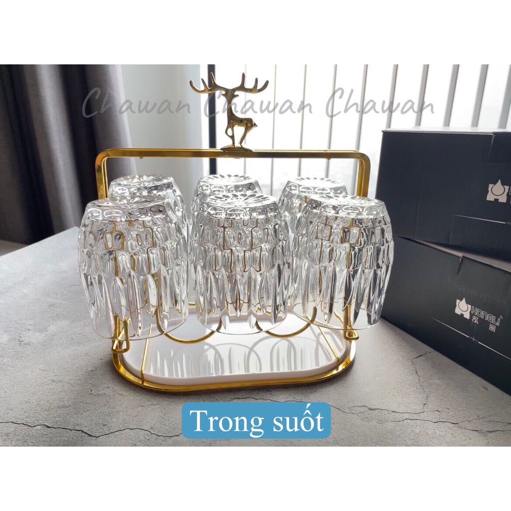 Bộ 6 cốc thủy tinh sang trọng cốc cà phê thủy cốc trà 300ml CỐC THỦY TINH HOA CÚC- T08
