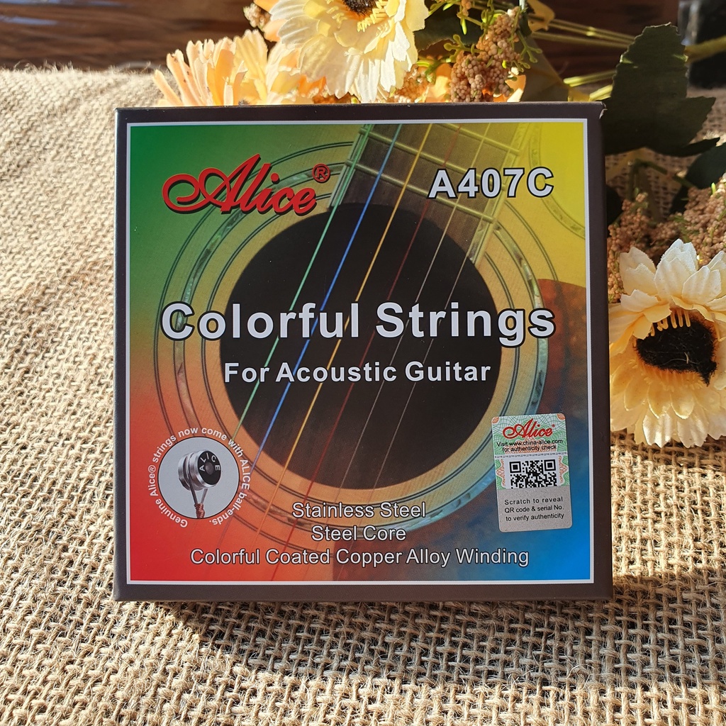 Dây đàn guitar acoustic màu hãng Alice A407C size 11 - Dây mềm dễ bấm - Tặng 1 pick Alice khi đặt hàng